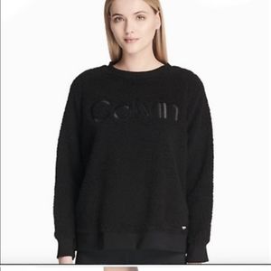Calvin Klein black logo Sherpa pullover, EUC
